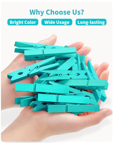 Colored Clothespins, Colorful Clothes Pins Wooden Clips Rainbow Colors 50 Pack Decorative Crafts Pegs Photos Pictures Decoration Clip Clothing Hanging Closepins, 2.9 Inch (Marine Aqua-Blue) - color: Marine Aqua-blue