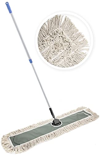 36" Industrial Cotton Floor Dust Mop with Adjustable Steel Handle - Commercial Mops for Hardwood, Tiles, Laminate, Vinyl, Garage epoxy, Bamboo Surface Cleaning and Flooring Push Dust Broom - size: 36 Inch (Pack of 1)