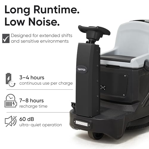 Battery Powered Ride-On Commercial Floor Scrubber Machine, 22" Brush, 31.5" Squeegee Width, 19 gal Solution Tank, 20 gal Recovery Tank, 5 hr Use 7 hr Charge, 200 RPM, 48,400 Sqft/H, Batteries Included - size: 22"