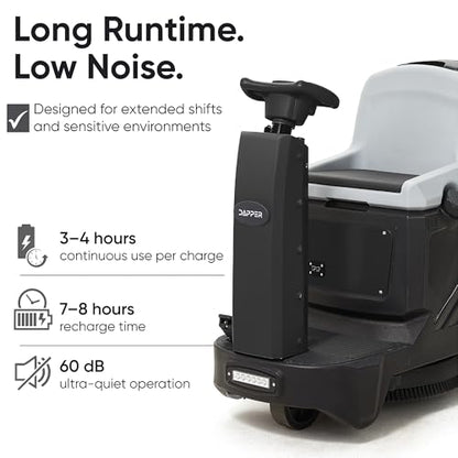 Battery Powered Ride-On Commercial Floor Scrubber Machine, 22" Brush, 31.5" Squeegee Width, 19 gal Solution Tank, 20 gal Recovery Tank, 5 hr Use 7 hr Charge, 200 RPM, 48,400 Sqft/H, Batteries Included - size: 22"