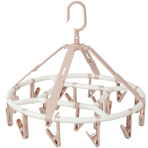Foshine Clothes Drying Racks Foldable with 20 Drying Clips Drip Hanger - color: Light Pink-circle