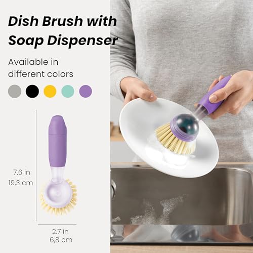 Vigar Rengo Dish Brush with Soap Dispenser, Nylon Bristles, Purple - color: Purple