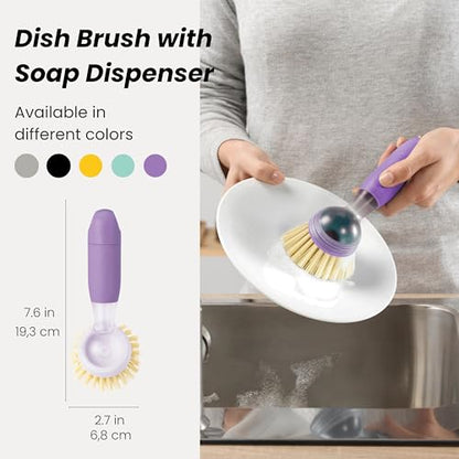 Vigar Rengo Dish Brush with Soap Dispenser, Nylon Bristles, Purple - color: Purple