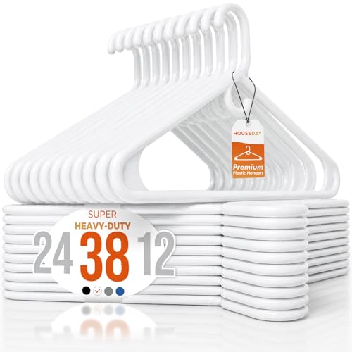 HOUSE DAY Heavy Duty Plastic Hangers 38 Pack - Thick White Clothes Hangers - color: White, size: 38 Pack