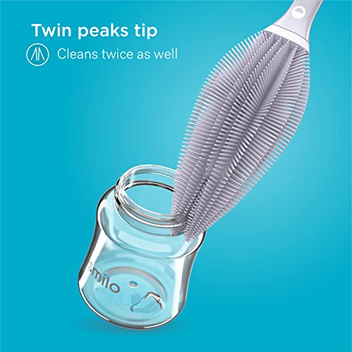 Smilo Silicone Baby Bottle Brush - Soft Touch Baby Bottle Cleaner with Flexible Twin Tip to get Cups, Glasses and Baby Bottles Extra Clean - Food-Grade Silicone, Dishwasher Safe & BPA-Free - Gray - color: Gray