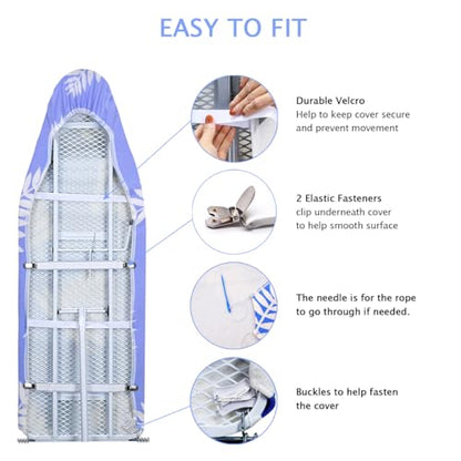 SheeChung 14"x42" Over The Door Ironing Board Cover and Pad,Heat Resistance - color: Blue+leaf, size: 14"L x 42"W