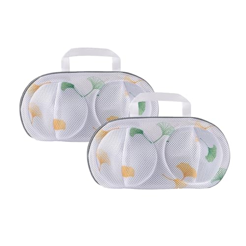 2Pcs Bra Mesh Laundry Bags for Delicates with Premium Zipper Bra Washing Bag for Laundry，Lingerie Bags for Washing Delicates underwear,integrated washing and care - color: Ginkgo leaf-2PCS