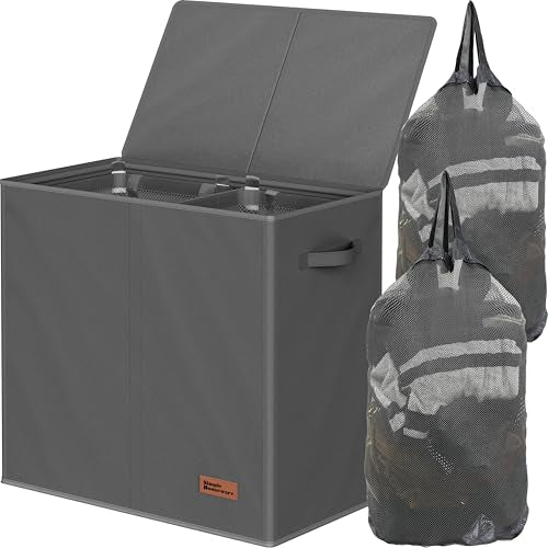 Simple Houseware Double Laundry Hamper with Lid & Removable Bags, Dark Gray - color: Dark Grey