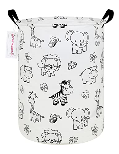 QUEENLALA Large Foldable Round Storage Basket Laundry Hamper, Black Zoo - color: Round-Black-Zoo