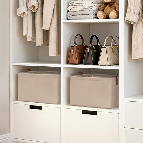 CHICVITA 30L Large Fabric Closet Bins for Shelves, 2Pack, Brown - color: Brown 2-Pack, size: 16 ¾" L x 11" W x 9 ¾" H