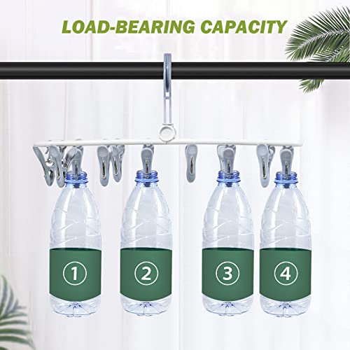 Clothes Drying Hanger with 12 Clips, 2 Pack Folding Portable Hanging Drying Rack,Drip Foldable Hanging Rack, 360° Rotatable Hook for Drying Towels Bras Baby Clothes Gloves Plastic(Blue&Purple) - color: Blue and Purple