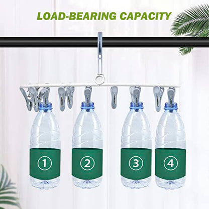 Clothes Drying Hanger with 12 Clips, 2 Pack Folding Portable Hanging Drying Rack,Drip Foldable Hanging Rack, 360° Rotatable Hook for Drying Towels Bras Baby Clothes Gloves Plastic(Blue&Purple) - color: Blue and Purple