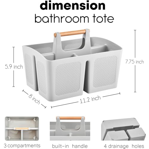 ALINK Portable Shower Caddy Basket with Compartments, Plastic Divided Cleaning Caddy Organizer Storage Tote with Handle for Bathroom, College, Dorm Room Essentials, Light Gray - color: Light Gray