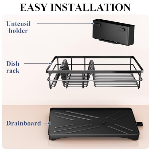 SNTD Dish Drying Rack for Kitchen Counter, 11.8" W x 16.7" L, Black - color: Black