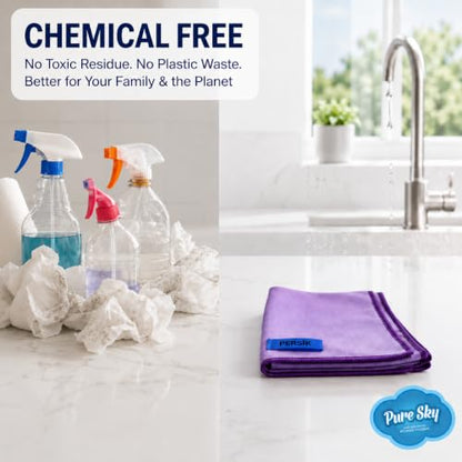 Pure Sky Window & Glass Cleaning Cloth Patented DUO-FECT Technology Streak-Free, No Chemicals, Removes Up to 99% of Bacteria with Water Only Reusable Microfiber Cleaner for Windows, Mirrors, Cars - style: Window and Glass Cloth