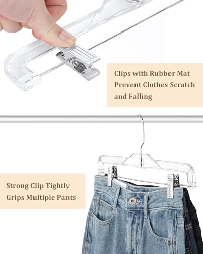 AMKUFO Pants-Hangers-with-Clips-30-Pack, 14 Inch Clear-Plastic-Skirts-Hangers-with-Adjustable-Clips for Shorts Jeans Trousers, Clothes-Hangers Non-Slip Clip-Hangers - size: 30 Pack