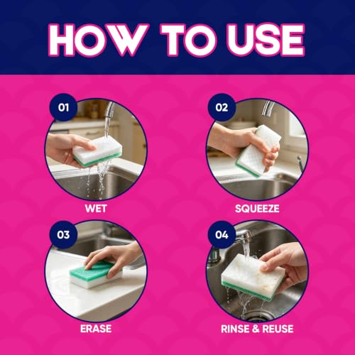 LAUNDRYLUX Magic Sponge Erasers, 4 Pack Dual-Sided Shower & Tub Cleaner - size: 4 Count