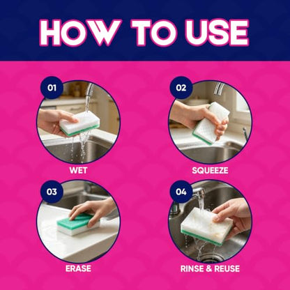 LAUNDRYLUX Magic Sponge Erasers, 4 Pack Dual-Sided Shower & Tub Cleaner - size: 4 Count