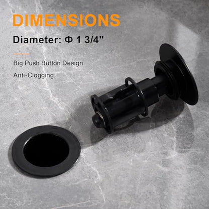 TIORIY Vessel Sink Drain Without Overflow, Plastic Bathroom Pop up Sink Drain Fit for 1 3/4 Inch Vessel Sink, Built-in Anti Clogging Sink Stopper, Matte Black - color: No Overflow Black