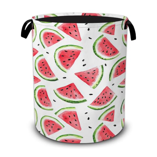 Watermelon Laundry Basket,Summer Foldable Oxford Laundry Hamper with Handles,Collapsible Clothes Storage Bucket Tote Bag for Laundry Room,Bathroom,Bedroom,Dorm - color: Watermelon Summer