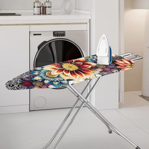 Boho Flower Ironing Board Cover Standard Ironing Board Cover with Elastic Edge and Hook and Loop Fasteners Heat-Reflective Fabric - color: Boho Flower