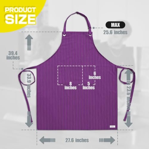 ROTANET Stripe Stretch Apron Chef Aprons for Men with 2 Pockets Waterproof - color: Purple