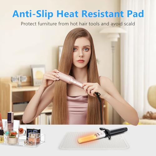 Heat Resistant Mat Large Silicone Hot Hair Tools Mat for Curling Irons Flat Iron Hair Straightener Vanity Mat Portable Hair Styling Tools Hot Pad 14.2"*11" - color: Off White