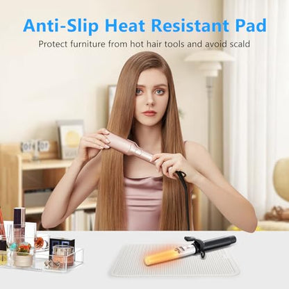 Heat Resistant Mat Large Silicone Hot Hair Tools Mat for Curling Irons Flat Iron Hair Straightener Vanity Mat Portable Hair Styling Tools Hot Pad 14.2"*11" - color: Off White