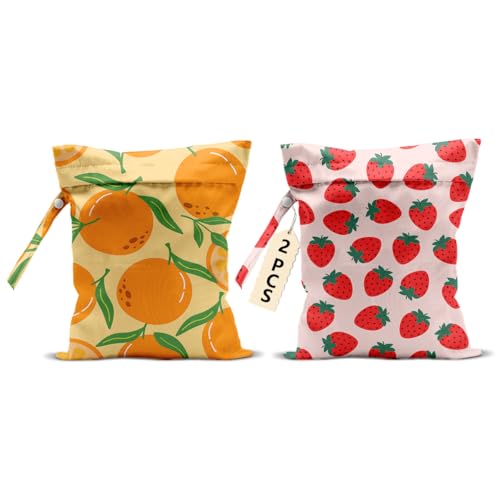 2Pcs Summer Fruits Wet Bag, Strawberry Orange Waterproof Travel Laundry Bag - color: Fruit 1424
