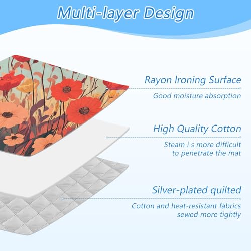 Autumn Poppy Flowers Ironing Mat Portable Ironing Pad Blanket with Silicone Iron Rest for Table Top Travel Heat Resistant Double-Side Using Large 47x28 Inch Foldable - color: Autumn Poppy Flowers