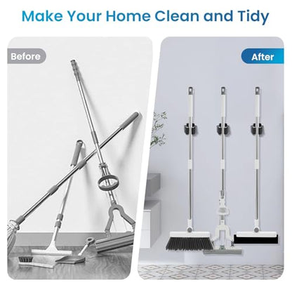 Broom Holder Wall Mount, 4PCS Broom Hanger Wall Mount, Stainless Steel Heavy Duty Mop Holder Broom Mop Hanger Wall with Screws, Garden Outdoor Tool Organizer Rack Broom Hanger (Black)