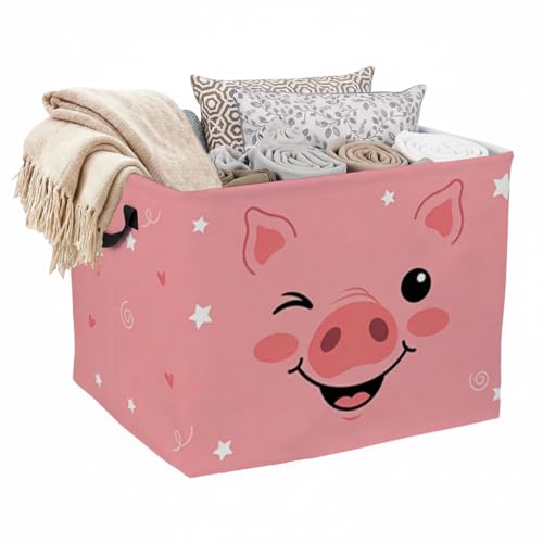 Cartoon Pig Laundry Hamper, 56L Large Foldable Laundry Basket with Handles, for Family Clothes, Toy Storage Bin, Blankets,Decorative Organizer for Shelves & Closet Home Decor Bedroom & Nursery - color: Cartoon Pig