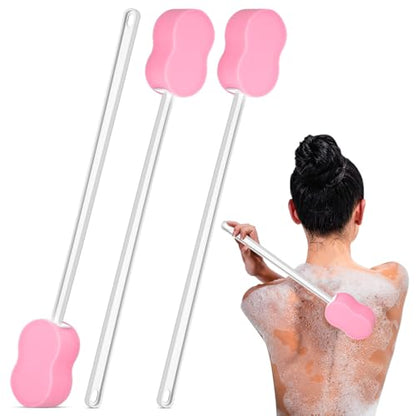 Long Handled Sponge 22.4'' Back Scrubber for Shower, Pink - color: Pink