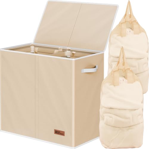 Simple Houseware Double Laundry Hamper with Lid & Removable Bags, Beige - color: Beige