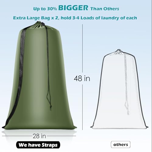 Coomee Heavy Duty Laundry Bag, 2 Pack XXL Nylon Laundry Bags with Straps - color: Green, size: 48" x 28" x 1"
