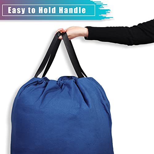 LOLOMLO Extra Large Canvas Laundry Bags with Handles & Drawstring Closure, Heavy Duty Tears Resistant Clothes Storage Travel Bags,25.5"x34",Navy Blue - color: Navy Blue