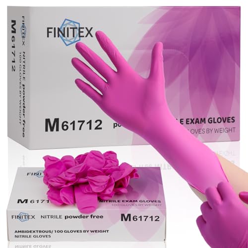 FINITEX Nitrile Disposable Latex-Free Gloves - 3.5mil 100PCS Powder-Free Latex Free Cleaning Medical Exam Food Gloves - color: Rose Red (Medium 100)
