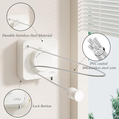 Danpoo Stainless Steel Retractable Clothesline Heavy Duty - 13.7ft Adjustable Tension Non-Drop Clothes Line, Rustproof Metal Wall Mounted Laundry Line(White) - color: White