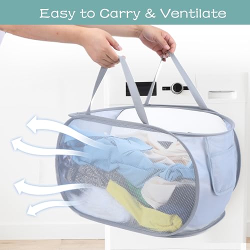 4 Pcs Popup Mesh Laundry Basket, Laundry Hamper with Side Pocket