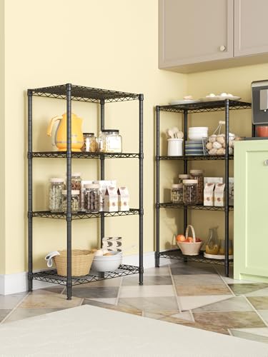 SINGAYE 4 Metal Shelves Wire Shelving Storage Shelf Adjustable Unit Pantry - color: Black, size: 4 Tier 14"Dx24"Wx48"H