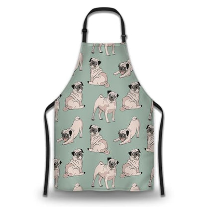 Garden Apron for Women Cute Dogs Pug Fun Aprons for Men for Kitchen Cooking Restaurant BBQ Painting Crafting Gardening 27” (W) x 31” (H), Waterproof Aprons - color: Cute Dogs Pug