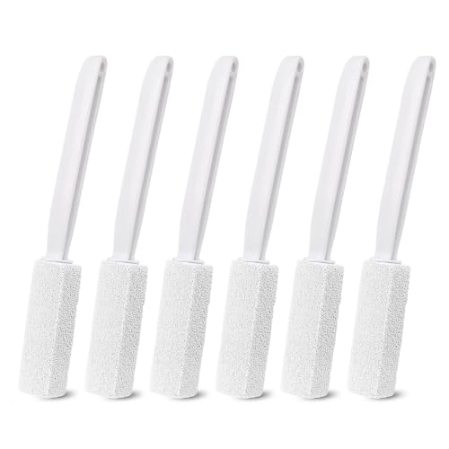 6 Pack White Extended Handle Toilet Brush, Bubble Pumice Stone, Hanging Design, Plastic Material, 13.4 Inch (34cm) Total Length (13.5cm Pumice + 20.5cm Handle), Powerful Stain Remover for Multiple Sur - color: White