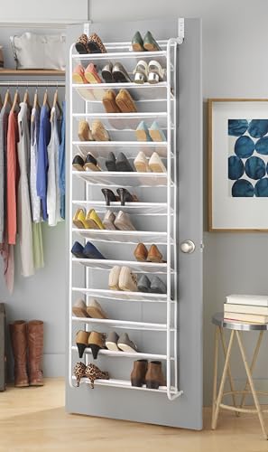 Whitmor 36 Pair Over The Door Shoe Organizer, 12 Tier Hanging Shoe Organizer, Heavy Duty Metal & Mesh Shoe Holder, Hanging Shoe Rack for Closet Organizer & Storage, 74" H x 21.7" W x 7.5" D, White1 - color: White1