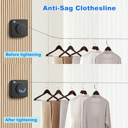 15.7Ft Retractable Clothesline Indoor is Also an Anti-sag Retractable Clothesline Outdoor,Stainless Steel Wire Laundry line Retractable for Drying Clothes ，with 12 Clip (Black) - color: Black