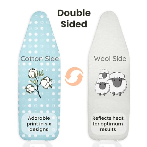Love Sew Wool Reversible Fitted Ironing Board Cover - 2 in 1 - One Side Wool One Side Cotton (Fits 54" x 18" Standard Ironing Boards) (Aqua Blue)