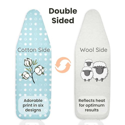 Love Sew Wool Reversible Fitted Ironing Board Cover - 2 in 1 - One Side Wool One Side Cotton (Fits 54" x 18" Standard Ironing Boards) (Aqua Blue)