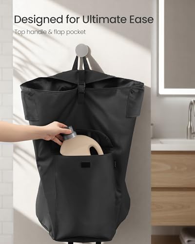 SONGMICS Laundry Bag, Laundry Backpack, Heavy-Duty, 31.7 Gallons (120 L) - color: Ink Black, style: 120 L with Stand