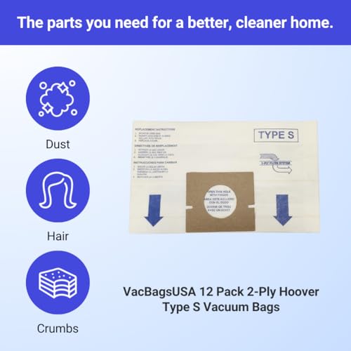 VacBagsUSA Micro-Filtration Vacuum Bags Compatible w Hoover Style S -12pk