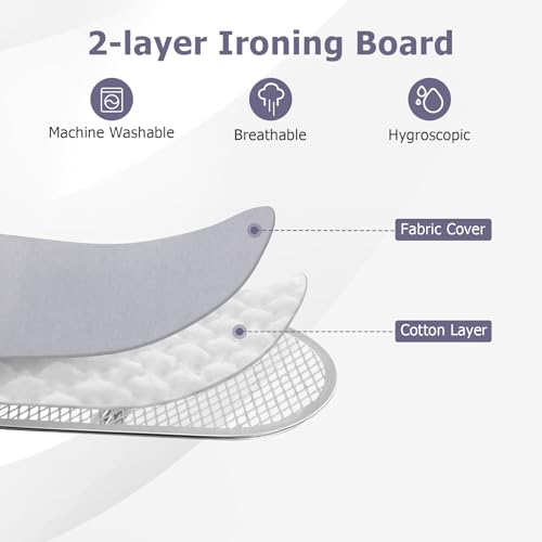 GOFLAME Folding Ironing Board, Height Adjustable Ironing Board w/Iron Rest, Removable Cover, Sturdy Metal Frame, 48.5" x 15.5" Compact & Portable Ironing Board for Household (Grey) - color: Gray