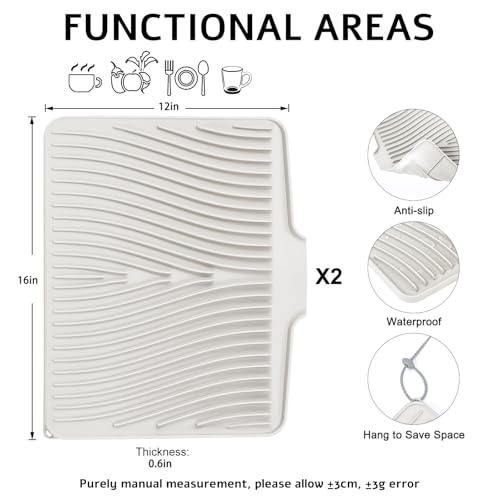 TIKNIK Silicone Dish Drying Mat for Kitchen Counter, Beige-2pcs, 16" x 12" - color: Beige-2pcs, size: 16" x 12"